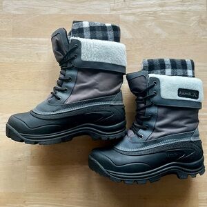Kamik Black and Gray Plaid Boots